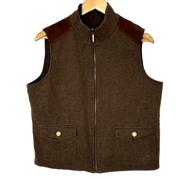 SOLD auren Men's L Reversible Hunting Vest Full Zip Snap Pockets Brown - Picture 1 of 5